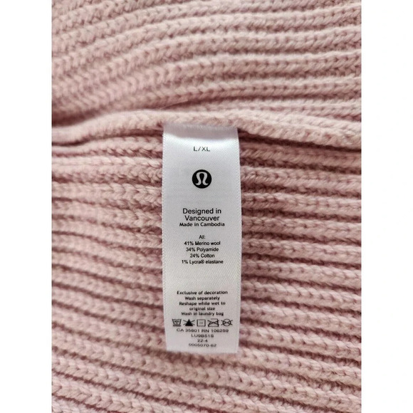NWT Lululemon RIBBED MERINO WOOL BLEND KNIT BEANIE SZ L/XL Pink Peony main image 10